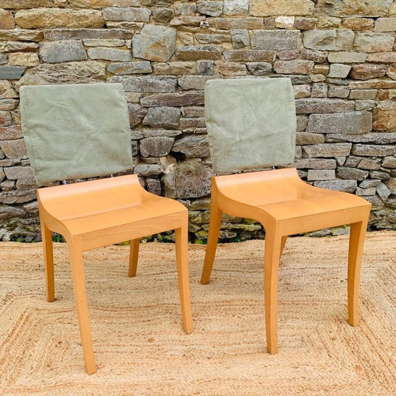 Image 1 of Paar vintage houten en metalen stoelen van Thibault Desombre voor Ligne Roset, Frankrijk 1960