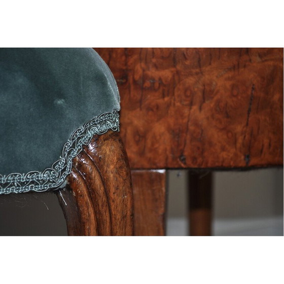 Image 1 of Paar vintage walnoot fluwelen slaapkamerstoelen Aqua by Holland and amp