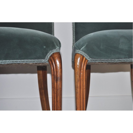 Image 1 of Paar vintage walnoot fluwelen slaapkamerstoelen Aqua by Holland and amp