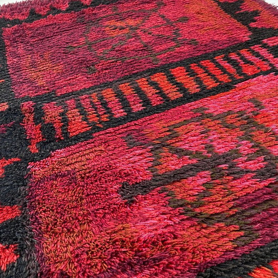 Image 1 of Vintage abstract Scandinavisch hoogpolig Rya vloerkleed, Zweden 1960
