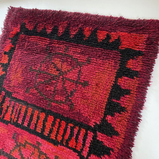 Image 1 of Vintage abstract Scandinavisch hoogpolig Rya vloerkleed, Zweden 1960
