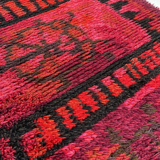 Image 1 of Vintage abstract Scandinavisch hoogpolig Rya vloerkleed, Zweden 1960
