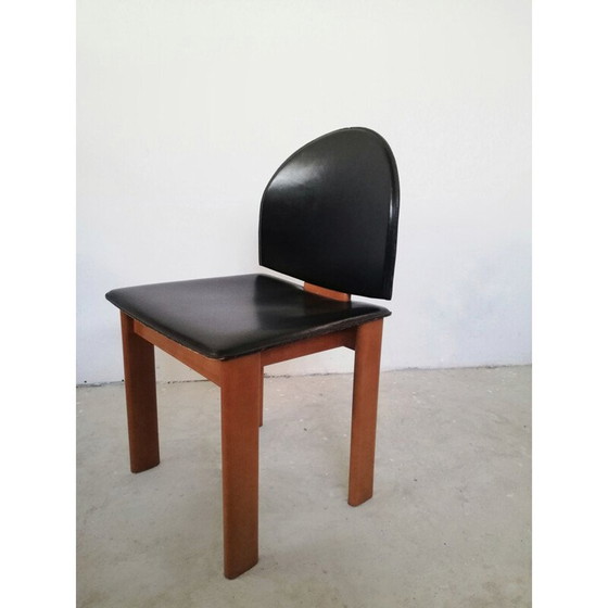 Image 1 of Set van 4 vintage sculpturale stoelen in leer en massief hout van Mobil Girgi, 1970-1980