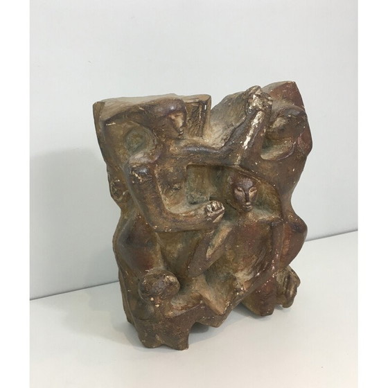 Image 1 of Vintage gipsen sculptuur van een groep van 3 personages, 1950