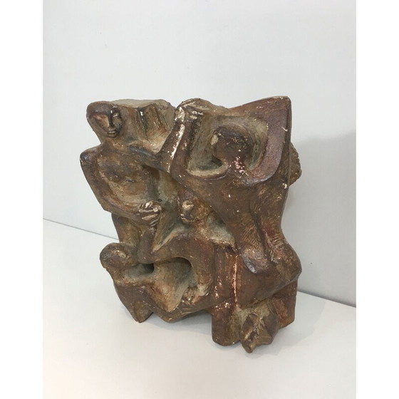 Image 1 of Vintage gipsen sculptuur van een groep van 3 personages, 1950