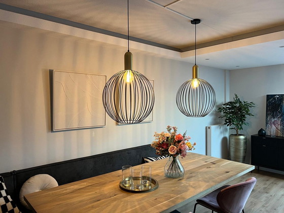 Image 1 of 2x Moderne Hanglamp Bolvormig Zwart Goud