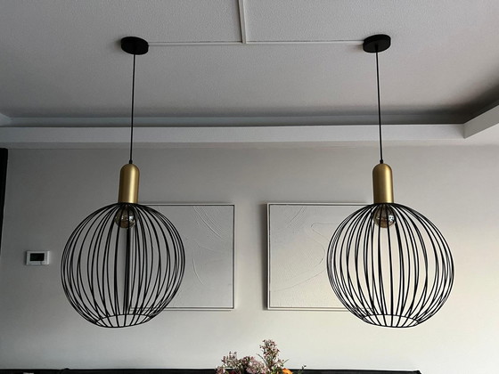 Image 1 of 2x Moderne Hanglamp Bolvormig Zwart Goud