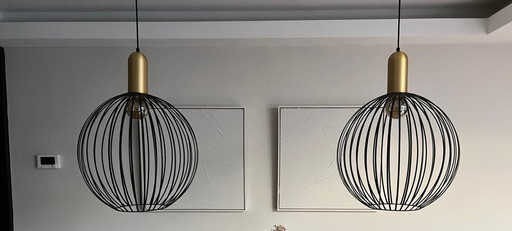 2x Moderne Hanglamp Bolvormig Zwart Goud