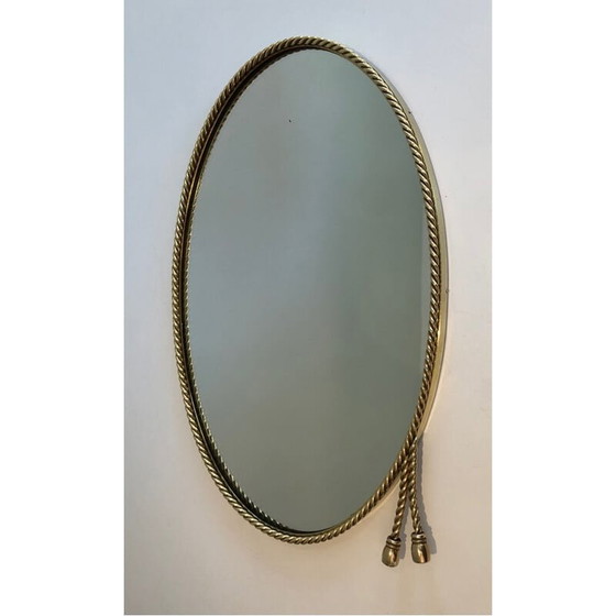Image 1 of Vintage ovale spiegel van messing met een touwtje eromheen