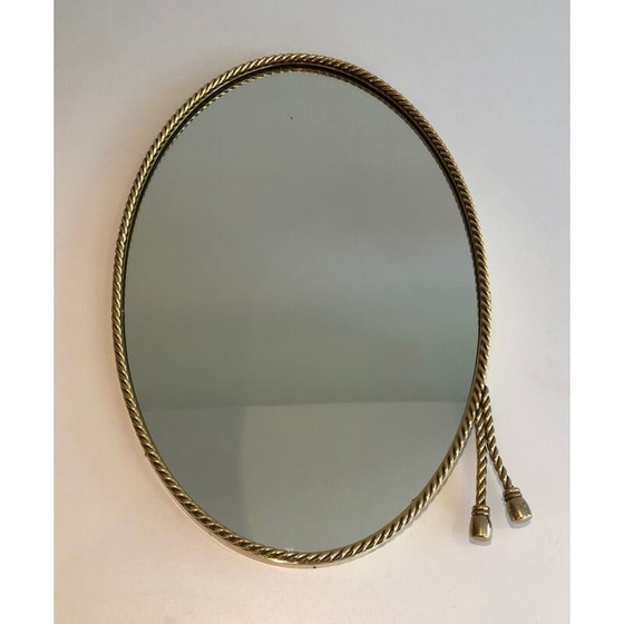 Image 1 of Vintage ovale spiegel van messing met een touwtje eromheen