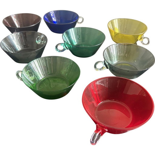 Set van 8 vintage gekleurde glazen bekers, 1950