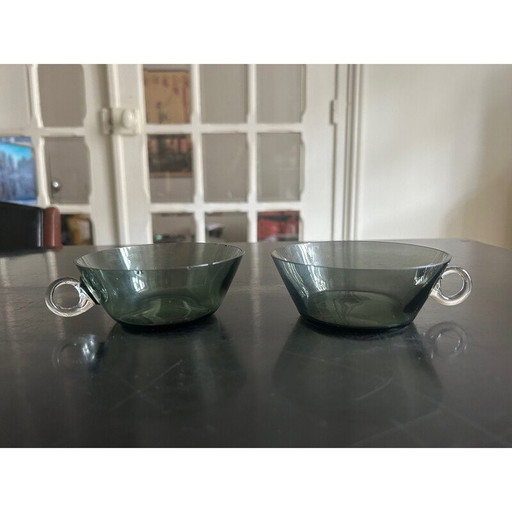 Set van 8 vintage gekleurde glazen bekers, 1950