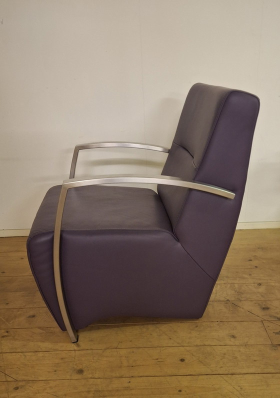 Image 1 of Set  Design Fauteuils Paars Leer Rvs