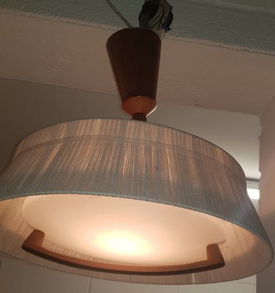 Image 1 of Uitschuifbare raffia trein hanglamp van Temde, 1970S