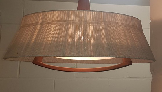 Image 1 of Uitschuifbare raffia trein hanglamp van Temde, 1970S