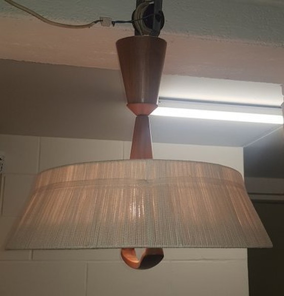 Image 1 of Uitschuifbare raffia trein hanglamp van Temde, 1970S