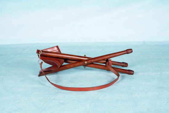 Image 1 of Bohemian Scandinavische reiskruk leer, teak Danish stool