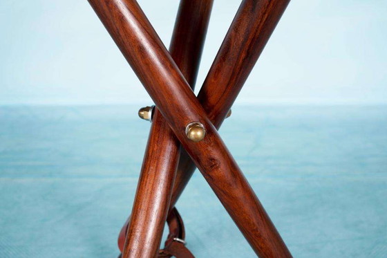 Image 1 of Bohemian Scandinavische reiskruk leer, teak Danish stool