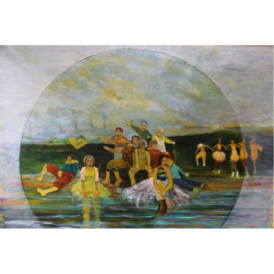 Image 1 of Vintage olieverf op doek "De Oceaan" door Elodie Huré