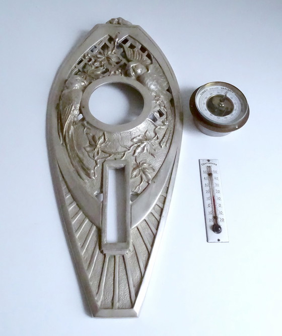 Image 1 of Zeer grote Franse Art Deco Brons Papegaaibarometer 