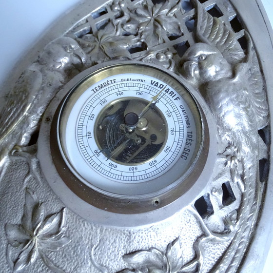 Image 1 of Zeer grote Franse Art Deco Bronzen Papegaai Barometer