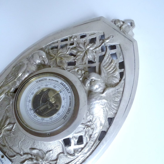 Image 1 of Zeer grote Franse Art Deco Brons Papegaaibarometer 