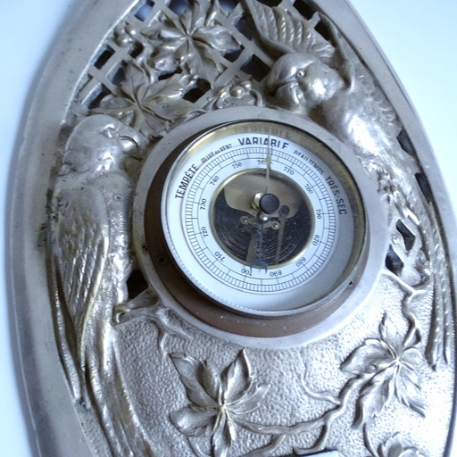 Zeer grote Franse Art Deco Brons Papegaaibarometer 