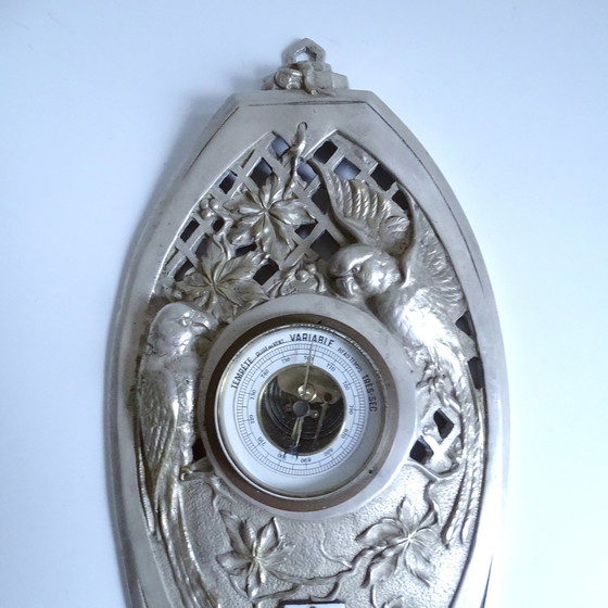 Image 1 of Zeer grote Franse Art Deco Bronzen Papegaai Barometer