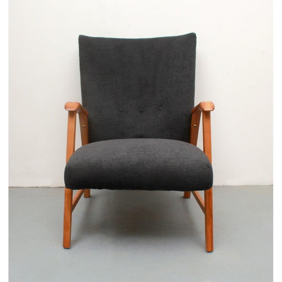 Image 1 of Vintage fauteuil in kersenhout en fluweel, 1950