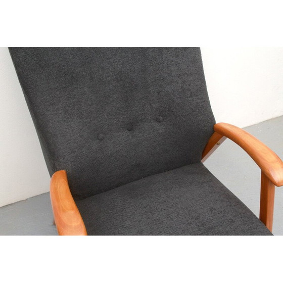 Image 1 of Vintage fauteuil in kersenhout en fluweel, 1950