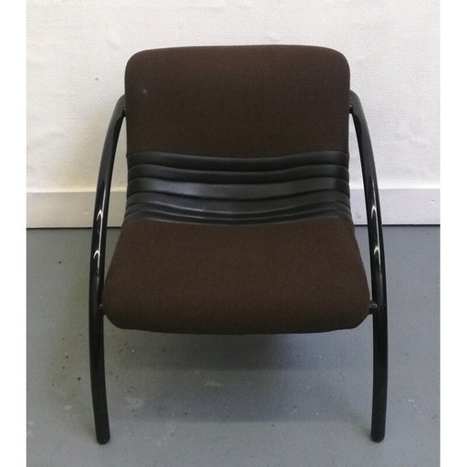 Vintage Airborne fauteuil in bruine stof en zwarte skaistrepen