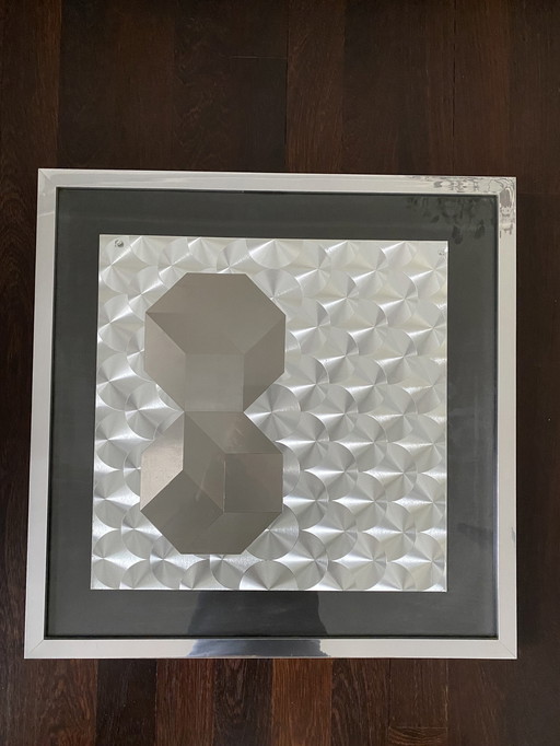 Mooie Aluminium Wandversiering In "Verchroomde" Lijst. Formaat 58 Bij 58 Cm.T