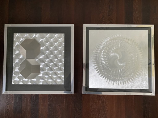 Mooie Aluminium Wandversiering In "Verchroomde" Lijst. Formaat 58 Bij 58 Cm.T