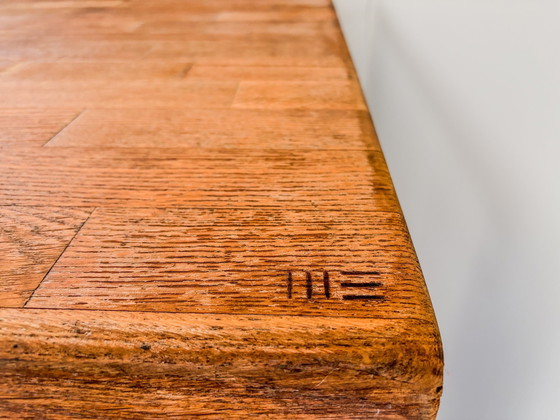 Image 1 of Massief Eiken Houten Bureau Met Geïntegreerde Designlamp