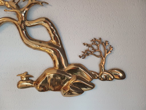 Vintage 80S  Brass Bonsai Tree Wall Sculpture