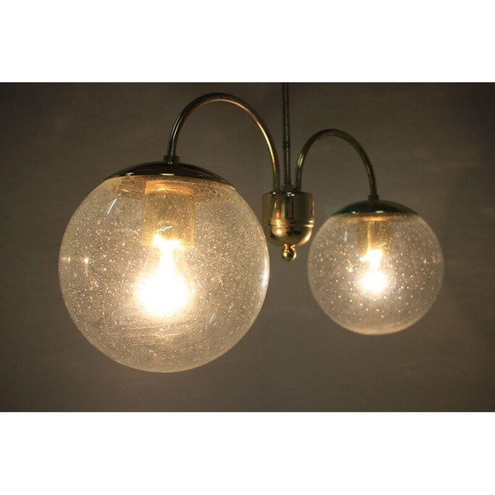 Image 1 of Vintage hanglamp van messing en glas door Kamenický Šenov, Tsjechië 1970