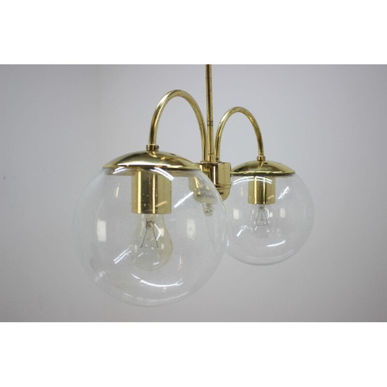 Image 1 of Vintage hanglamp van messing en glas door Kamenický Šenov, Tsjechië 1970