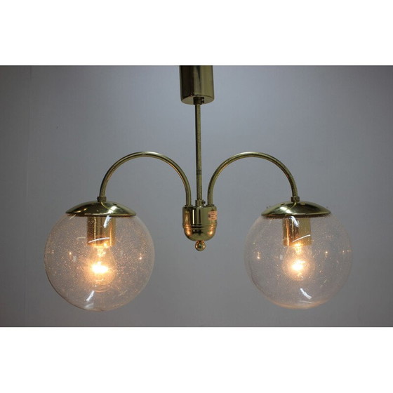 Image 1 of Vintage hanglamp van messing en glas door Kamenický Šenov, Tsjechië 1970