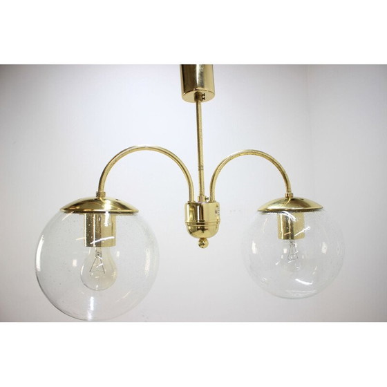 Image 1 of Vintage hanglamp van messing en glas door Kamenický Šenov, Tsjechië 1970