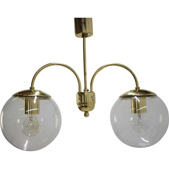 Image 1 of Vintage hanglamp van messing en glas door Kamenický Šenov, Tsjechië 1970