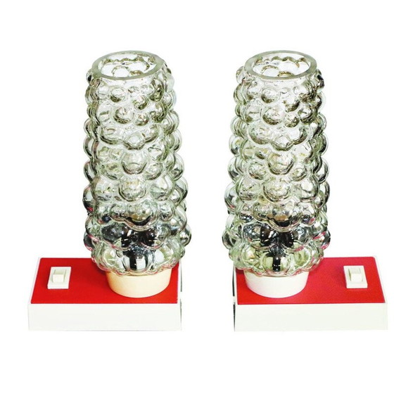 Image 1 of Paar vintage bubbelglas tafellampen van Hawill, 1960
