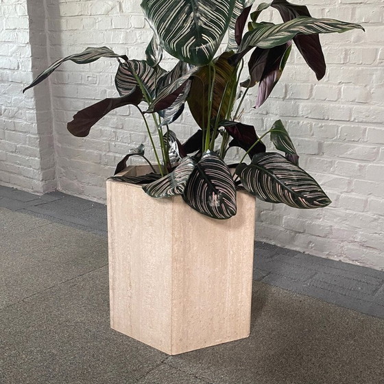 Image 1 of Vintage zeshoekige travertijnen vaas, Italië 1980