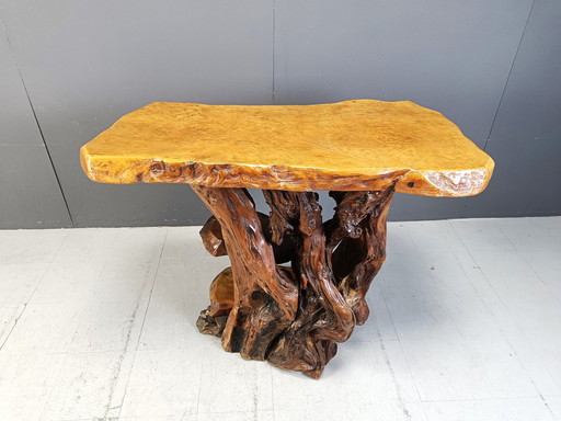 Travail Populaire Burl Wortel Houten Console, Italië, 1960S