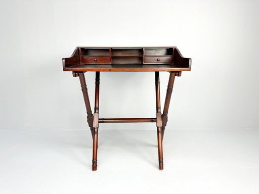 Vintage houten inklapbaar bureau met leren bovenkant