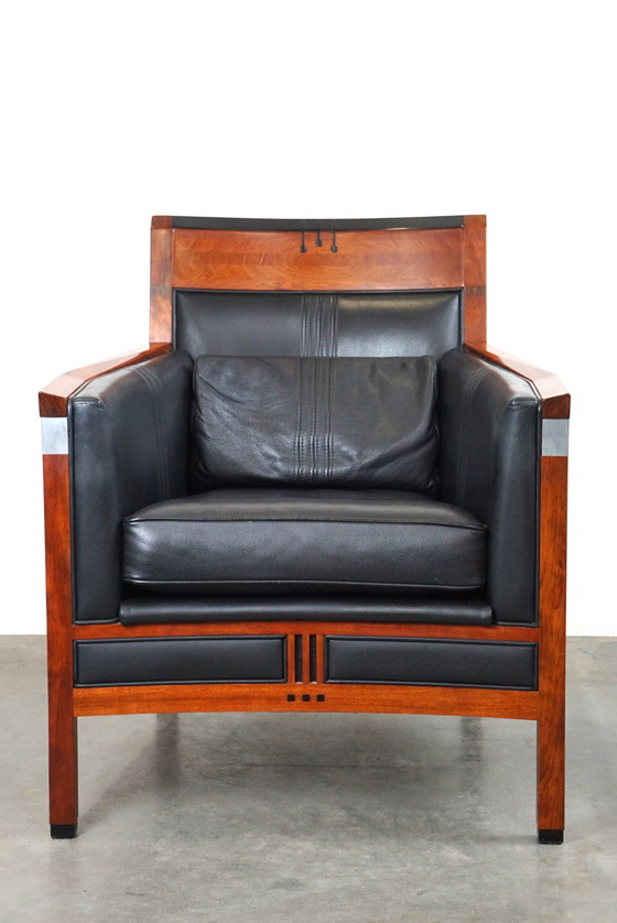 Image 1 of Design fauteuil van Schuitema, ArtDeco stijl met zwart leer uit de decoforma serie