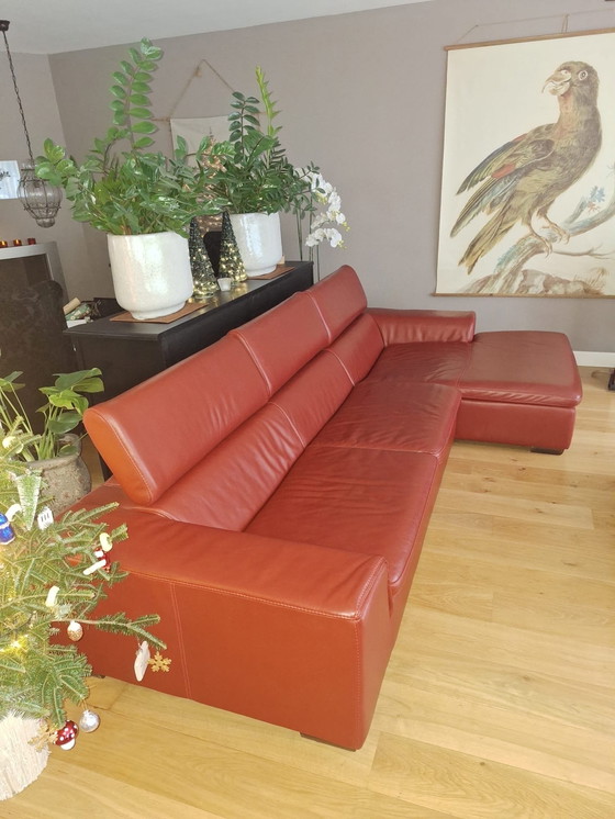 Image 1 of Grote Luxe Lederen Bank Met Losse Fauteuil 