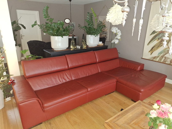 Image 1 of Grote Luxe Lederen Bank Met Losse Fauteuil 