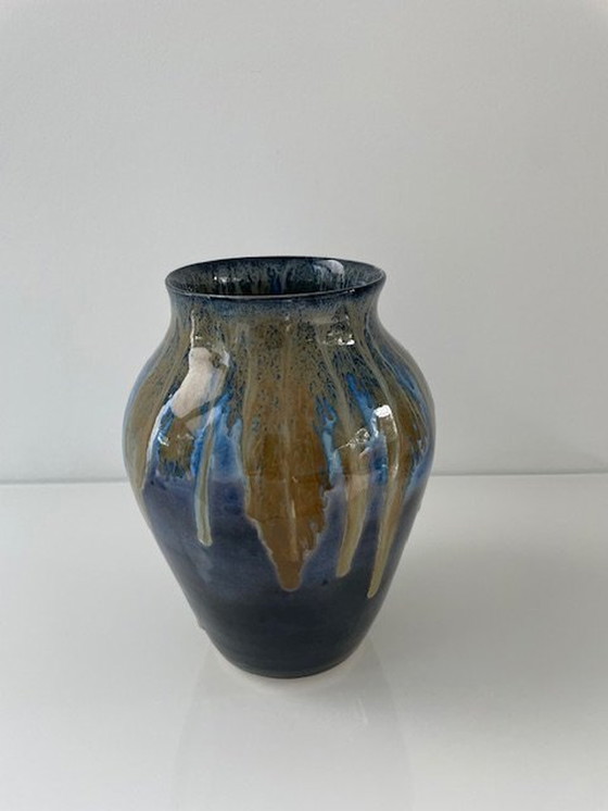 Image 1 of Unieke Blauw Geglazuurde Vaas Met Dripping-Effect