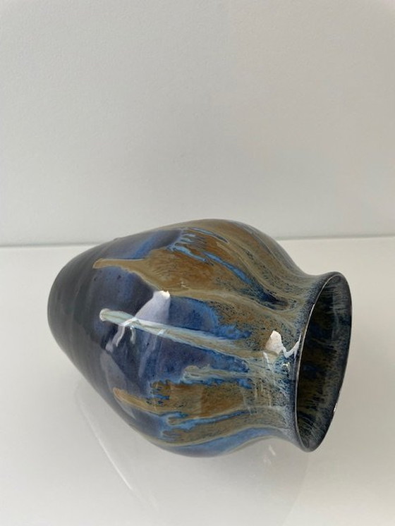 Image 1 of Unieke Blauw Geglazuurde Vaas Met Dripping-Effect