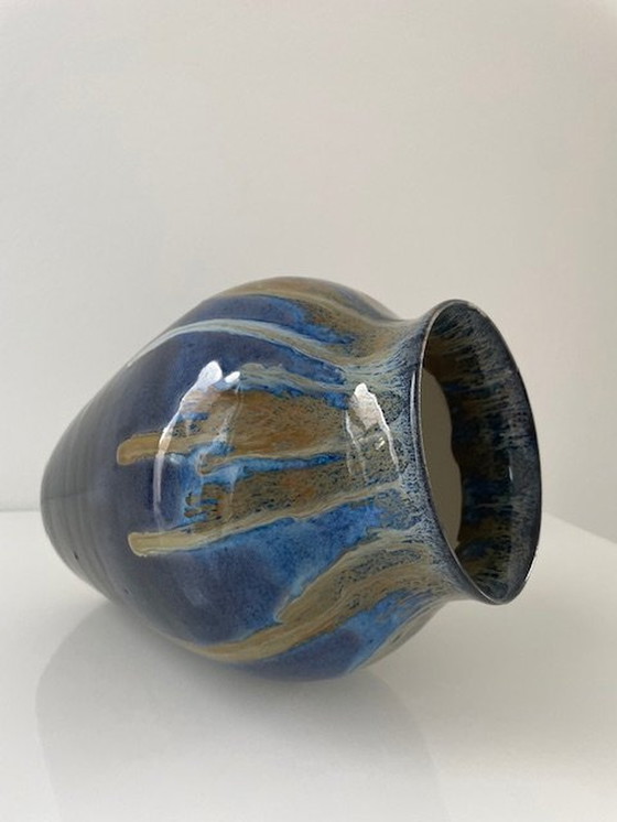 Image 1 of Unieke Blauw Geglazuurde Vaas Met Dripping-Effect